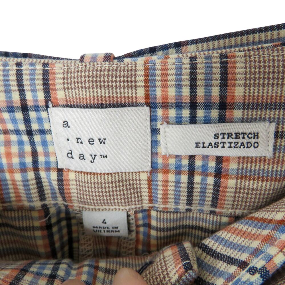 A New Day Beige Plaid High Rise Tie Waist Straight Leg Pants Trousers Size 4 - Picture 4 of 5